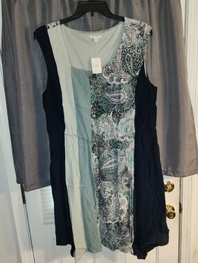 Cato Navy & Teal Mixed-Panel Sleeveless Dress